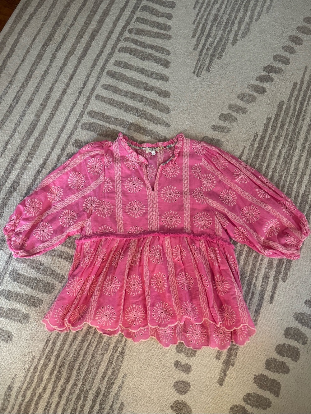 Umgee Hot Pink Embroidered Peplum Top